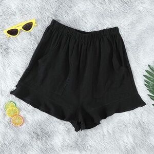 Womens Shorts Ruffle Hem Elastic Waist Black Size M Medium